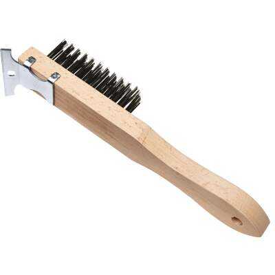 Best Look Straight Wood Handle Wire Brush with Scraper